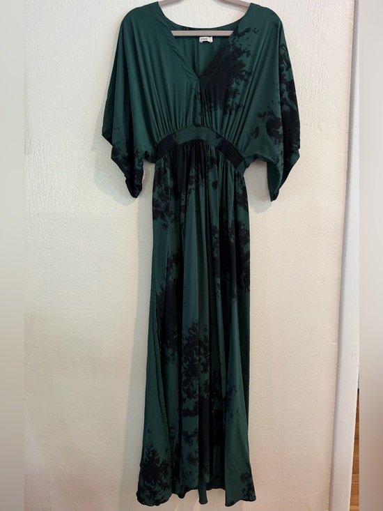 Kush Dresses & Skirts - Kush Green Black Tie Dye Kimono Sleeve Boho Maxi Dress Size Large